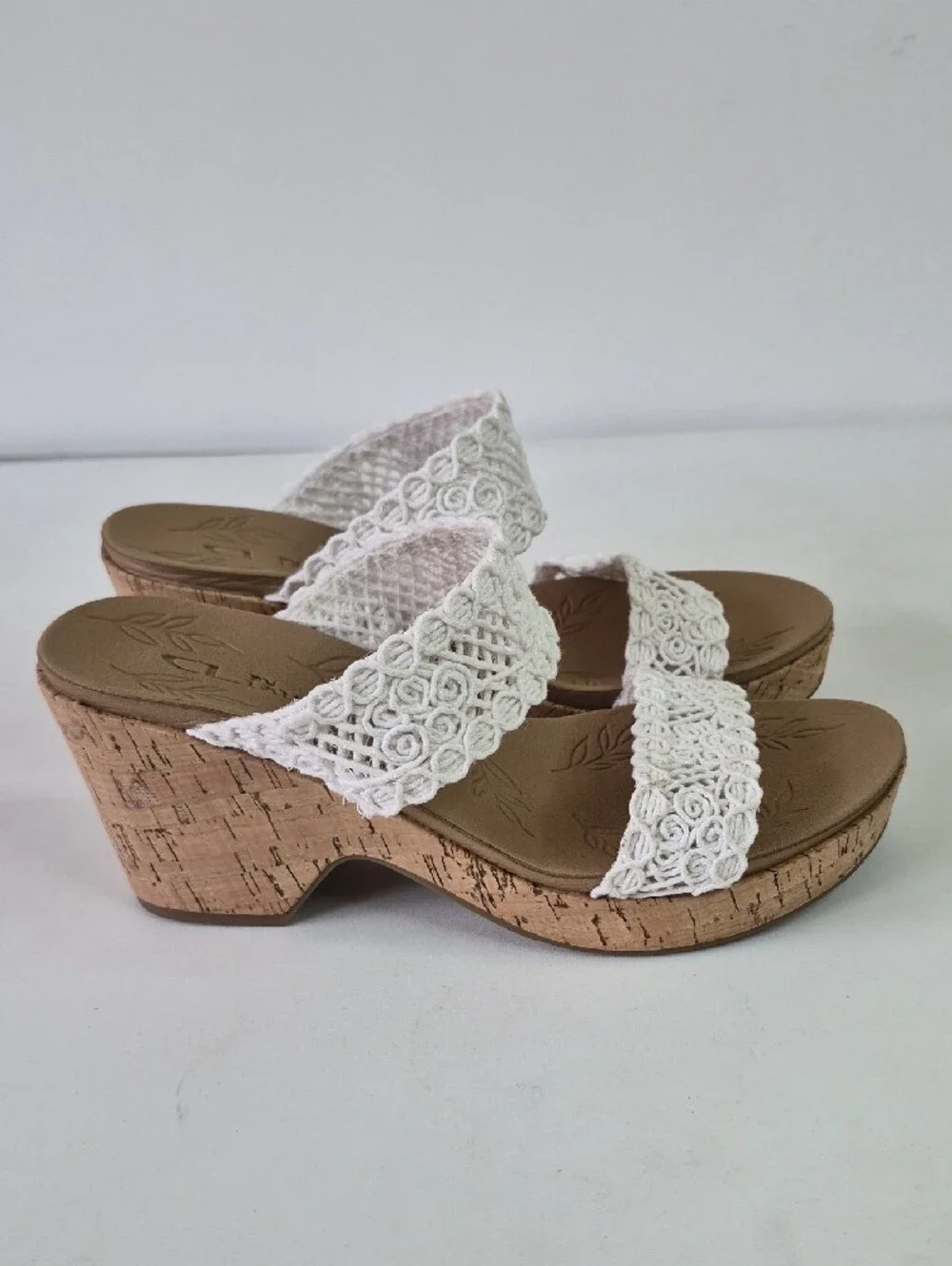 CL by Laundry Ivory Crochet Double-Strap Wedge Sandals
